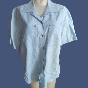Vintage Women's Medium Work Shirt Light Blue Short Sleeve Denin Lizwear